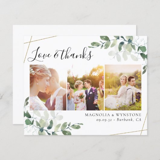バジェット写真ユーカリ結婚プスのサンキューカード (正面/裏面)