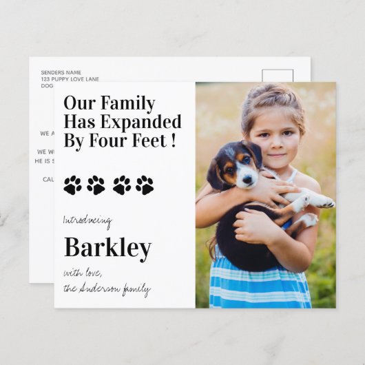 バジェット写真子犬の新しいペットの発表 (正面/裏面)