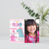 バジェット写真恐竜ガール誕生日招待状 (スタンド正面)