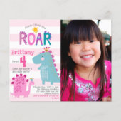 バジェット写真恐竜ガール誕生日招待状 (正面)