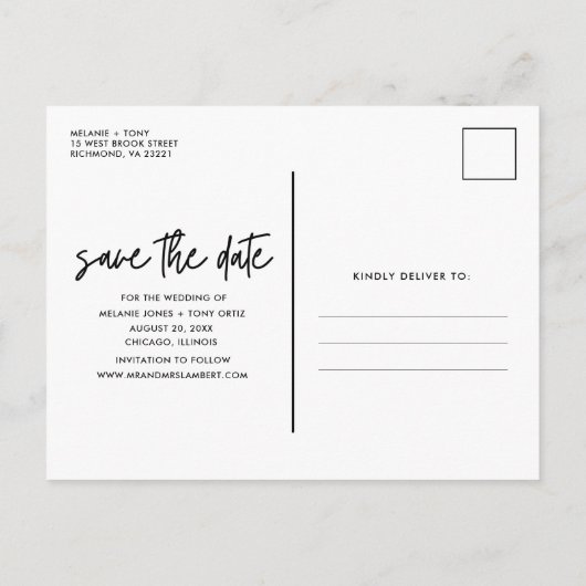 バジェット写真無料ドリンク結婚式の日付を保存 案内ポストカード (裏面)