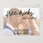 バジェット写真無料ドリンク結婚式の日付を保存 案内ポストカード (正面)