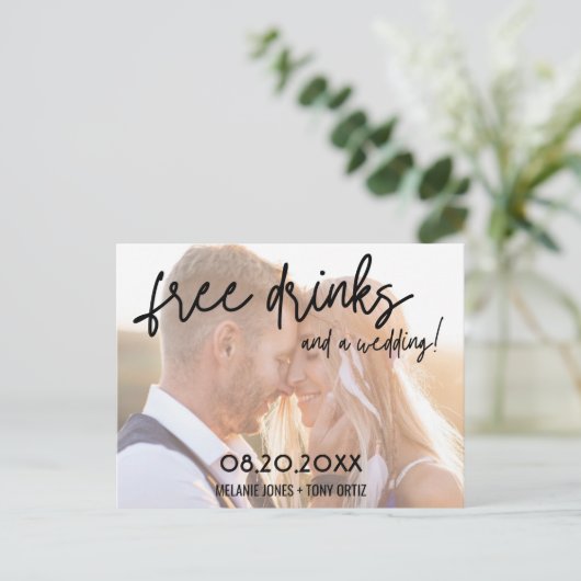 バジェット写真無料ドリンク結婚式の日付を保存 案内ポストカード (スタンド正面)