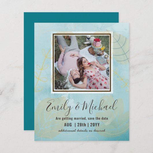 バジェット写真結婚式の日付を保存Boho抽象芸術 (正面/裏面)