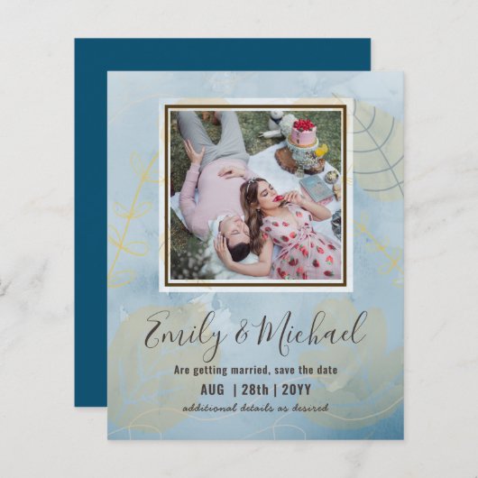 バジェット写真結婚式の日付を保存Boho抽象芸術 (正面/裏面)