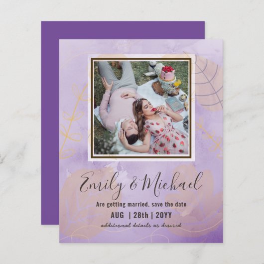 バジェット写真結婚式の日付を保存Boho抽象芸術 (正面/裏面)