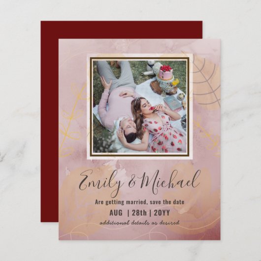 バジェット写真結婚式の日付を保存Boho抽象芸術 (正面/裏面)