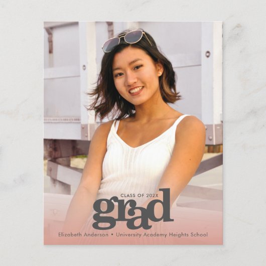 バジェット写真赤面ピンクの卒業はっきりした招待状 (正面)