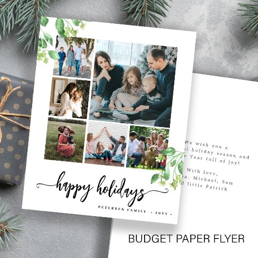 バジェット写真happy holidays greenery greeting Card チラシ