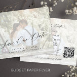 バジェット写真QRコードエレガントな結婚式の日付を保存 チラシ<br><div class="desc">ロマンチックモダンシックBUDGETウェディングは日付FLYERテンプレートを保存しますカスタムトレンディーのvellum白い透明なオーバーレイと黒の手で文字の書道のスクリプトとカスタムあなたの詳細と写真の両面でパーソナライズする手頃QR CODE。            簡単とでパーソナライズ！          購入読前にお願い！    予算の紙が薄い手頃このカードをカードストックに印刷するようにアップグレードできます    封筒が含まれていない   表示を正確に受け取るため、テキストの情報とスペルをすべて再確認し、印刷する前に何もチェックしない。    このカードは4.5インチx 5.6インチのサイズに対応。別のサイズのカードを選択し、文字がページ外に出る場合は、製品をカートに追加する前に、すべてを修正する必要がある。ライブ頼デザインサービスを救済お願い。</div>