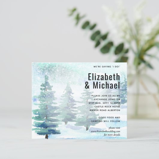 バジェット冬の水の色のティール（緑がかった色）結婚式の招待 (スタンド正面)
