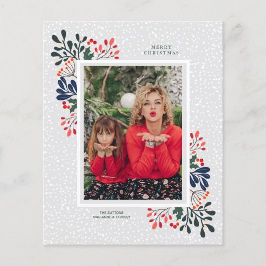 バジェット冬の花雪クリスマスフォトカード (正面)