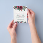 バジェット冬の赤い花のホリデーパーティー招待状 チラシ (手)