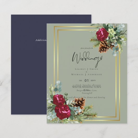 バジェット冬の青いアザラシの結婚式の招待 (正面/裏面)