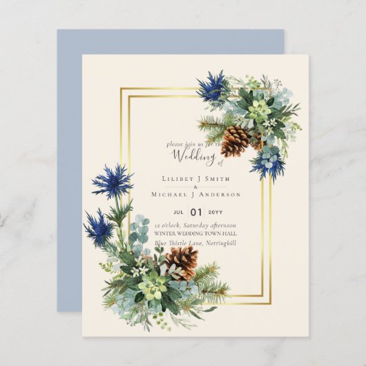 バジェット冬の青いアザラシの結婚式の招待 (正面/裏面)