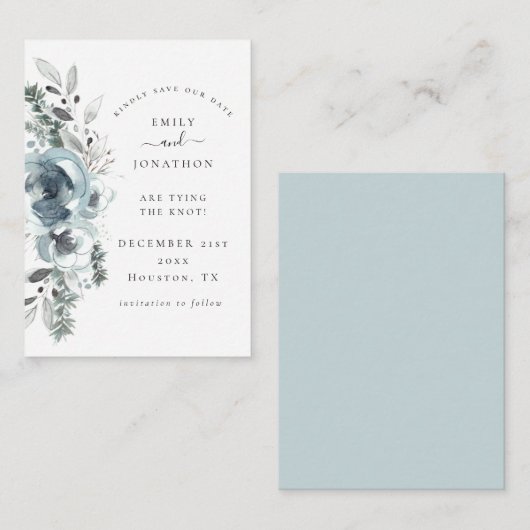 バジェット冬結婚花模様の救日付ミニ ノートカード (正面/裏面)