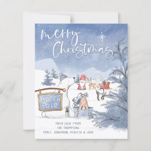 バジェット北極サンタアニマルズスノーホリデーカード (正面)