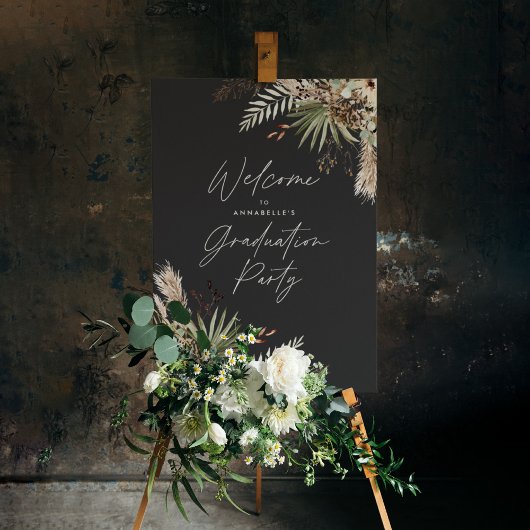 バジェット卒業パンパスブラックモダンエレガント ポスター