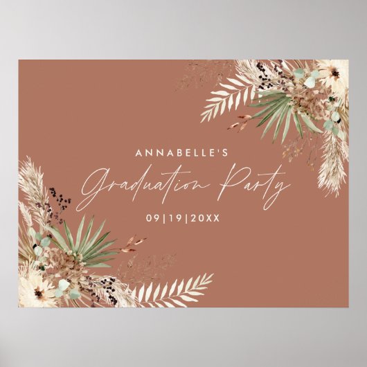 バジェット卒業パンパスボタニカルテラコッタシック ポスター (正面)