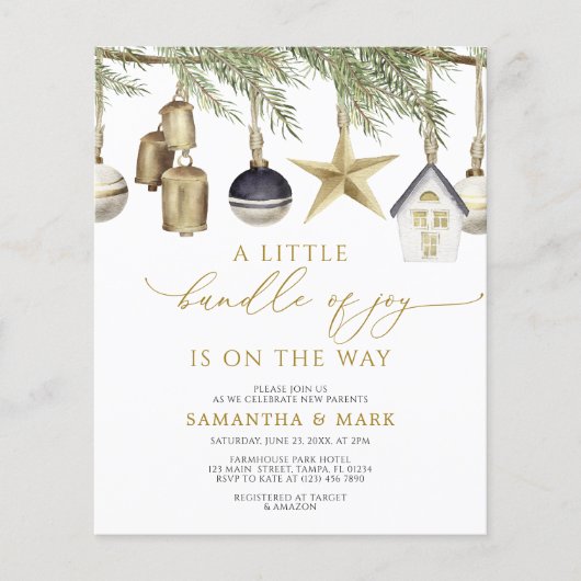 バジェット喜びの小さなバンドル赤ちゃんシャワー招待状 (正面)