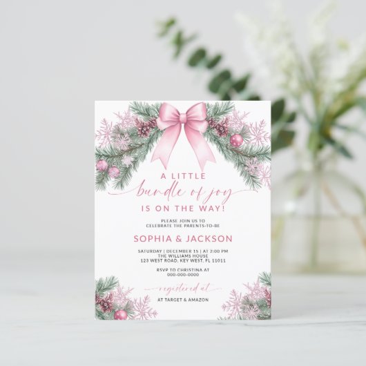 バジェット喜びの小さなバンドル赤ちゃんシャワー招待状 (スタンド正面)