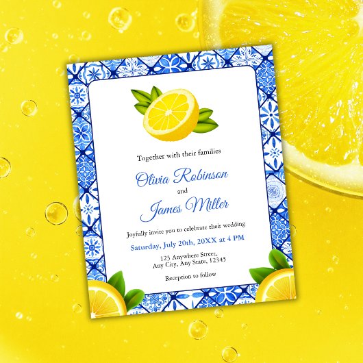 バジェット地中海のタイルレモン結婚式招待状