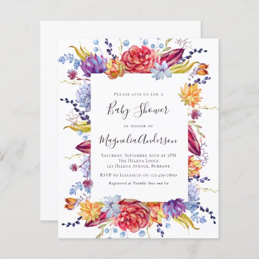 バジェット多肉乳児シャワー招待状 (正面/裏面)