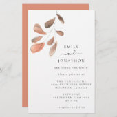 バジェット大きいサイズ葉のコーラル結婚式招待状 (正面/裏面)