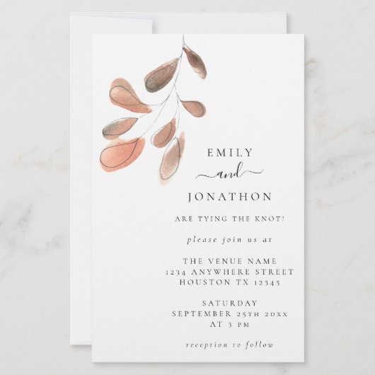 バジェット大きいサイズ葉のコーラル結婚式招待状 (正面)