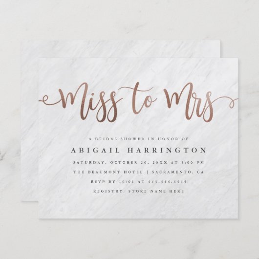 バジェット大理石バラ恋しく思金ゴールドへミセスブライダルシャワー (正面/裏面)