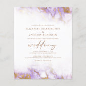 バジェット大理石ラベンダー金ゴールドQRコードウェディング招待 (正面)