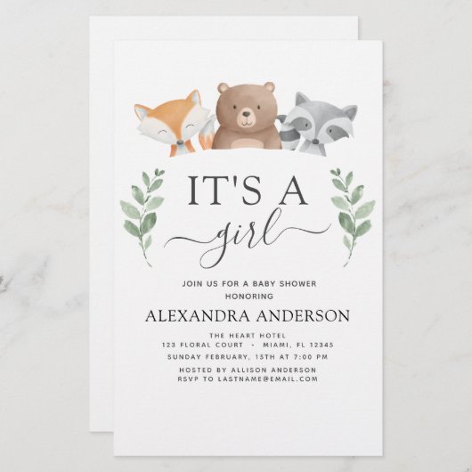 バジェット女の子の赤ちゃんシャワー森の緑 (正面/裏面)