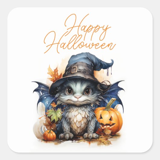 バジェット子供の水の色ベビードラゴンハロウィーン スクエアシール (正面)