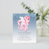 バジェット子供の誕生日招待状ブルーユニコーングリッター (スタンド正面)