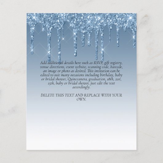 バジェット子供の誕生日招待状ブルーユニコーングリッター (裏面)