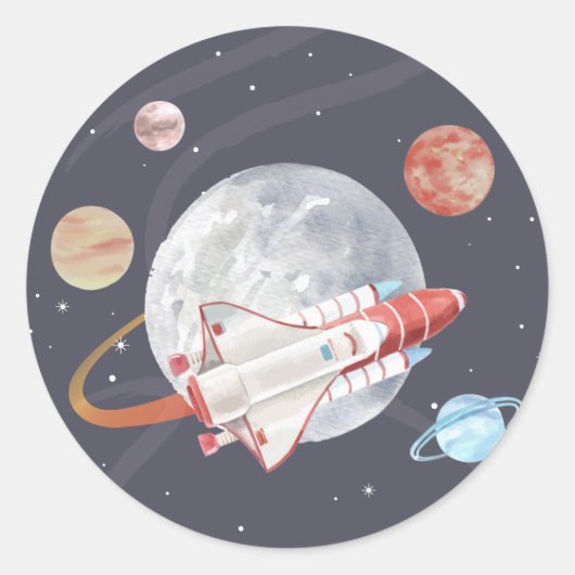 バジェット宇宙アドベンチャーボーイズ誕生日 ラウンドシール (正面)