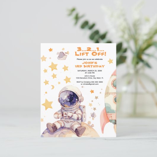 バジェット宇宙&宇宙飛行士子供の誕生日招待状 (スタンド正面)
