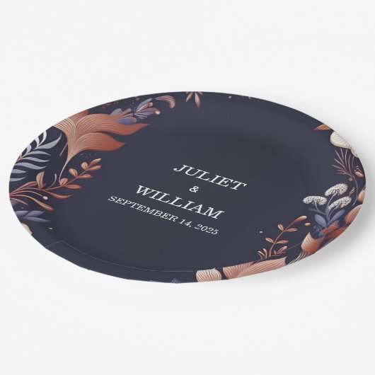 バジェット安スタイリッシュ価屋外ネイビー結婚ズ ペーパープレート (アングル)