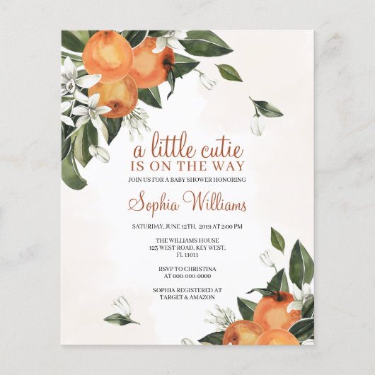 バジェット小さなかわいこちゃんベビーシャワー招待状 (正面)