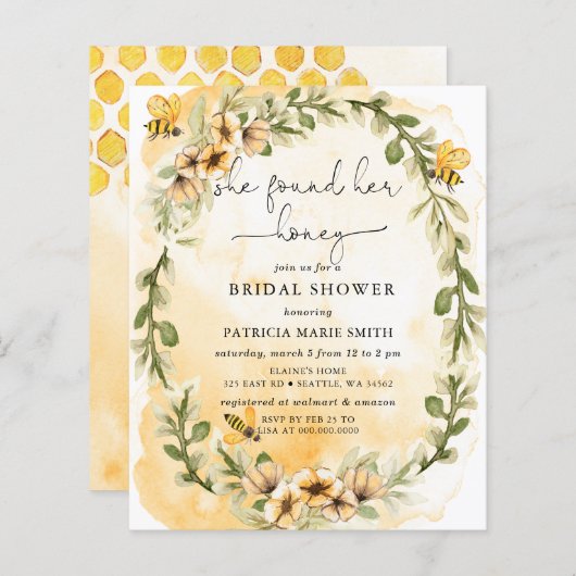 バジェット彼女は彼女のハニービーブライダルシャワーを見つけた (正面/裏面)