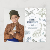 バジェット恐竜の写真の誕生日パーティーの招待状 (正面)