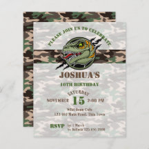 バジェット恐竜の誕生日ラプターカモフラージュ招待状