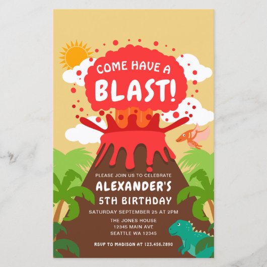 バジェット恐竜ボルケーノ子供の誕生日招待状 (正面)