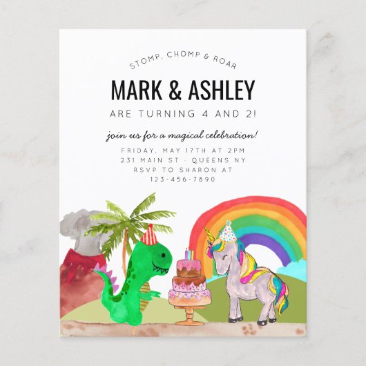 バジェット恐竜ユニコーンケーキキャンドルジョイント誕生日 (正面)