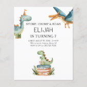 バジェット恐竜誕生日キッズパーティの招待状 (正面)