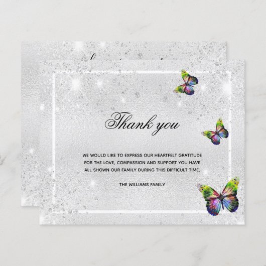 バジェット悔やみや弔慰シルバーバタフライ感謝してい写真you (正面/裏面)