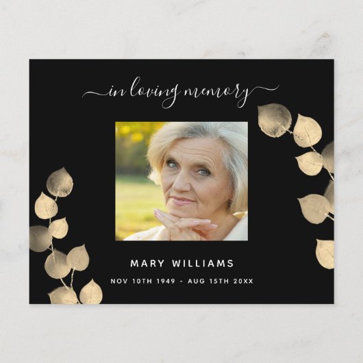 バジェット悔やみや弔慰ブラック・ゴールデン・ユーカリ写真 (裏面)