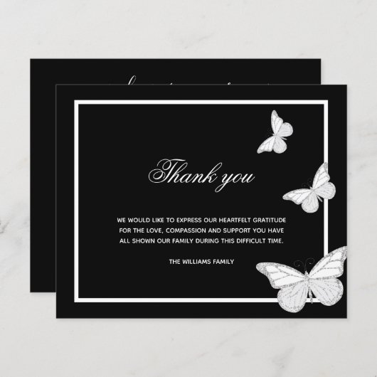 バジェット悔やみや弔慰黒い蝶の写真感謝していあなた (正面/裏面)