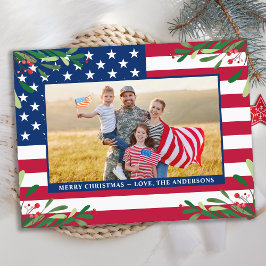 バジェット愛国的なクリスマス写真アメリカ国旗 ポストカード