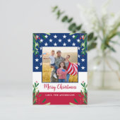 バジェット愛国的なクリスマス軍隊写真USA国旗 ポストカード (スタンド正面)